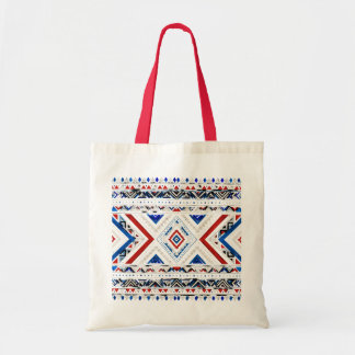Bolso tote geométrico africano azul y blanco