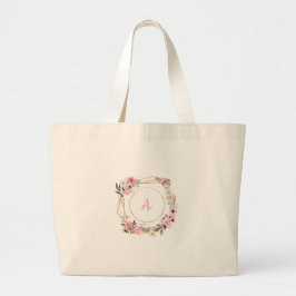 Bolso tote geométrico dorado con flores rosadas