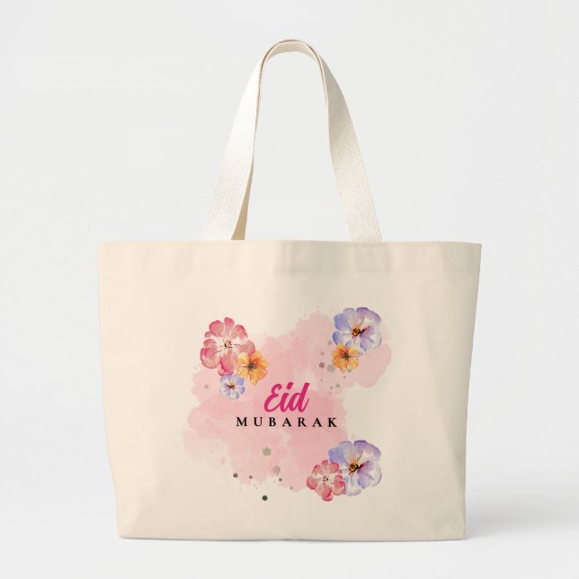 Bolso tote grande de acuarela floral. Monograma el (Frente)