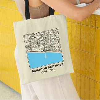 Bolso tote mapa de la ciudad de Brighton y Hove, E
