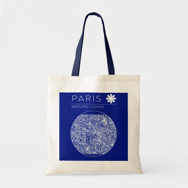 Bolso tote mapa de la ciudad de París Blueprint (Frente)