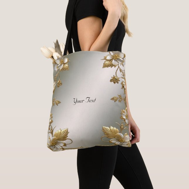 Bolso Toté Ornado de Floral Blanco y Dorado (Detalle)