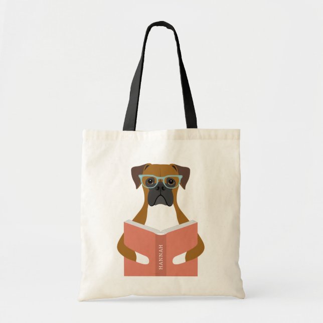Bolso tote perro boxer círculo rosa (Frente)