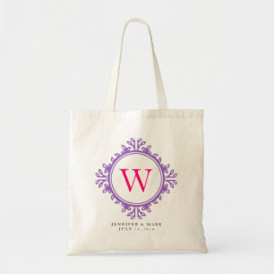 Bolso tote personalizado con monograma morado y co