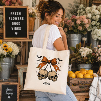 Bolso Tote Personalizado Coquette Cráneo con Lazo