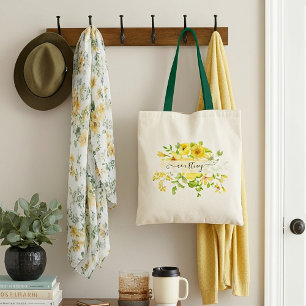 Bolso tote personalizado floral acuarela amarilla