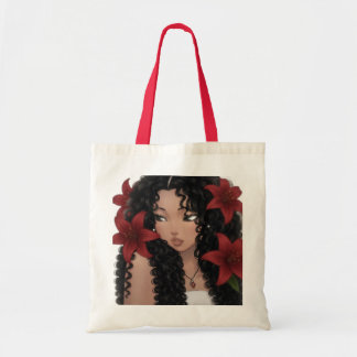 Bolso Tote Vibrante Chica de Pelo Rizado y Floral 