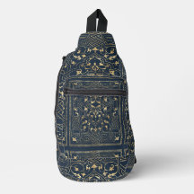 Bolso vintage azul y dorado tipo sling