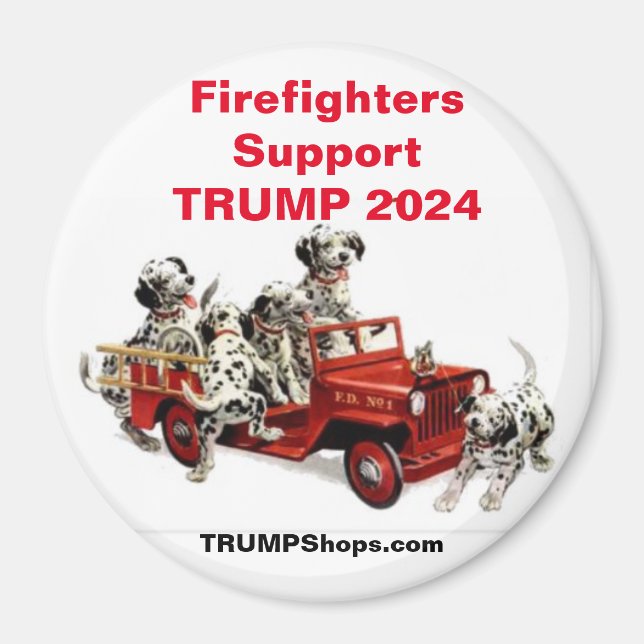 Bomberos Apoyan a TRUMP 2024 Imán de dalmaciones (Frente)