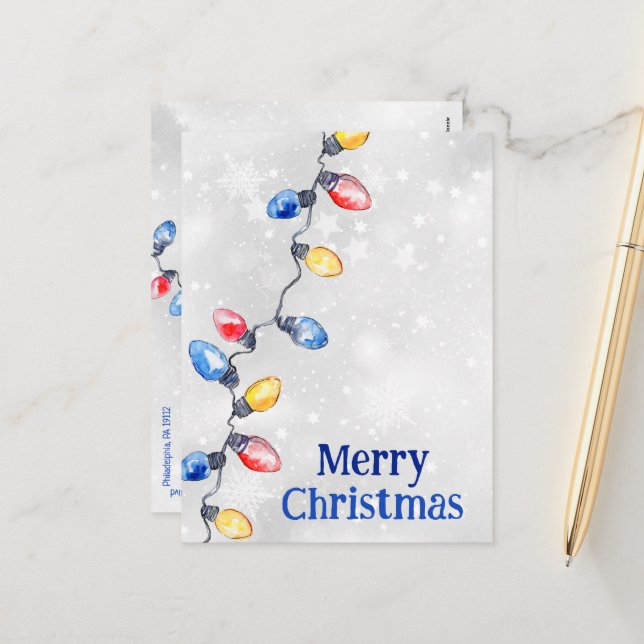 Bombillas de navidad, luces de cadena, postal de v (Anverso/Reverso In Situ)