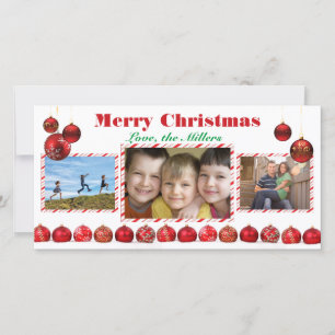 Bombillas Rojas de Feliz Navidad - Tarjeta de Foto