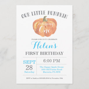 Bompkin niño primer cumpleaños invitación azul