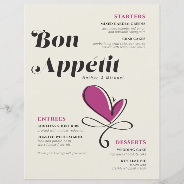 Bon Appetit Boda Cena Hoja de papel (Anverso)