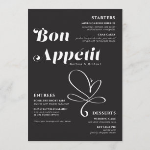 Bon Appetit Boda Cena Menú Blanco Negro