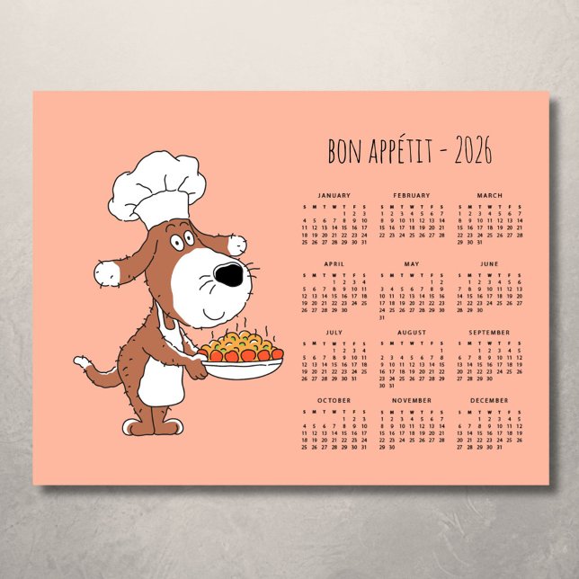 Bon Appétit Cartoon Chef Cook Dog Calendar 2026 (Subido por el creador)
