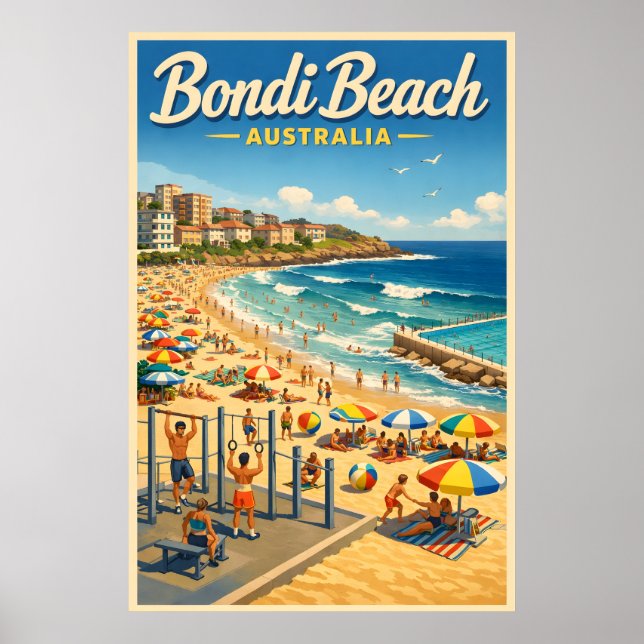 Bondi Beach Australia - Póster de viaje vintage (Frente)
