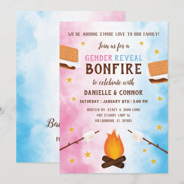 Bonfire S'more Love Baby Gender Invitación (Anverso / Reverso)