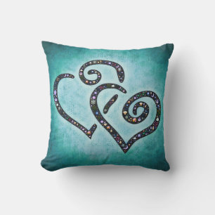 Bonita almohada azul del corazón gemelo