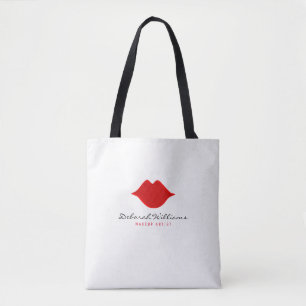 bonita bolsa blanca con su nombre y labios rojos