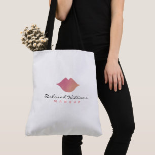 bonita bolsa blanca con su nombre y labios rosados