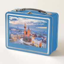 Bonita caja azul con la noche de Cracovia en Polon
