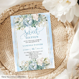 Bonita Dusty Blue Peony Peony Dulce Invitación 16