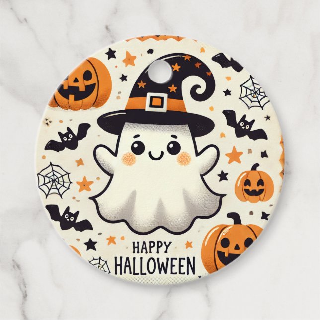 Bonita etiqueta de regalo redonda de Halloween (Anverso)
