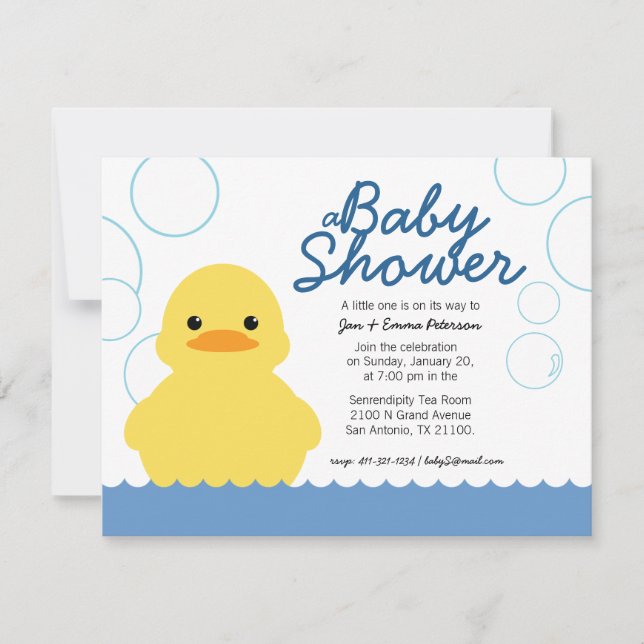bonita invitación de BABY SHOWER con pato de goma (Anverso)