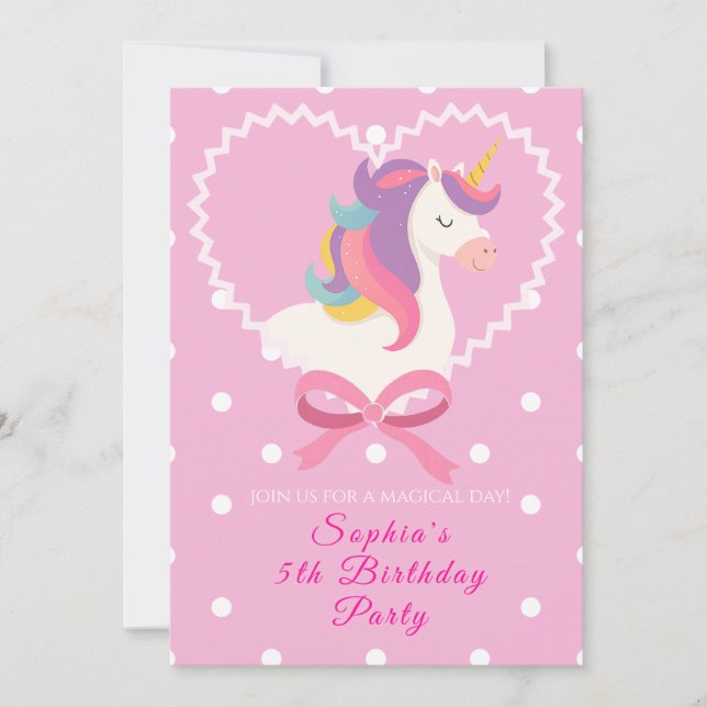 Bonita invitación de cumpleaños de Unicornio (Anverso)