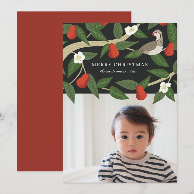 Bonita Perdiz en un Peral | Foto Navidad (Anverso / Reverso)