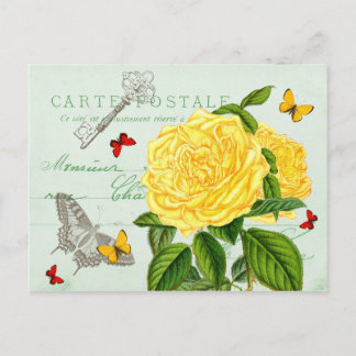 Bonita postal con rosa y mariposas