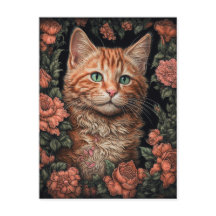 Bonita postal de Ginger Kitten y Flores