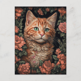 Bonita postal de Ginger Kitten y Flores