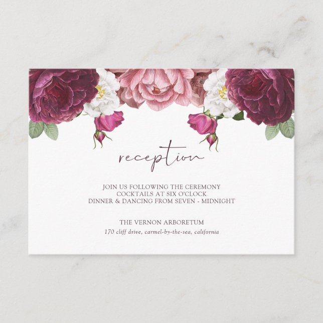 Bonita recepción floral de la boda borgoñona (Anverso)