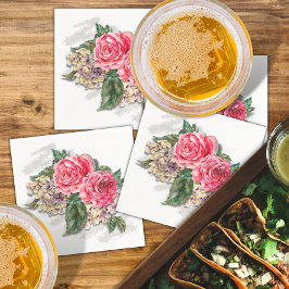 Bonita servilleta de cócteles de papel de rosas ro