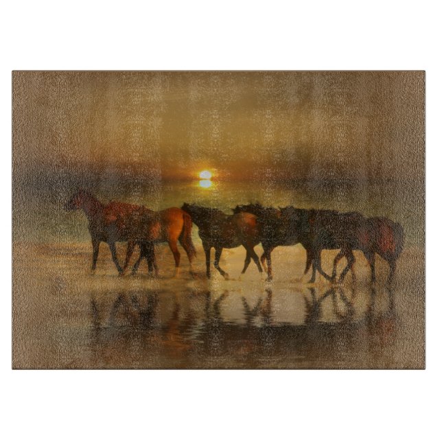 Bonita tabla de corte de caballos y playas (Anverso)