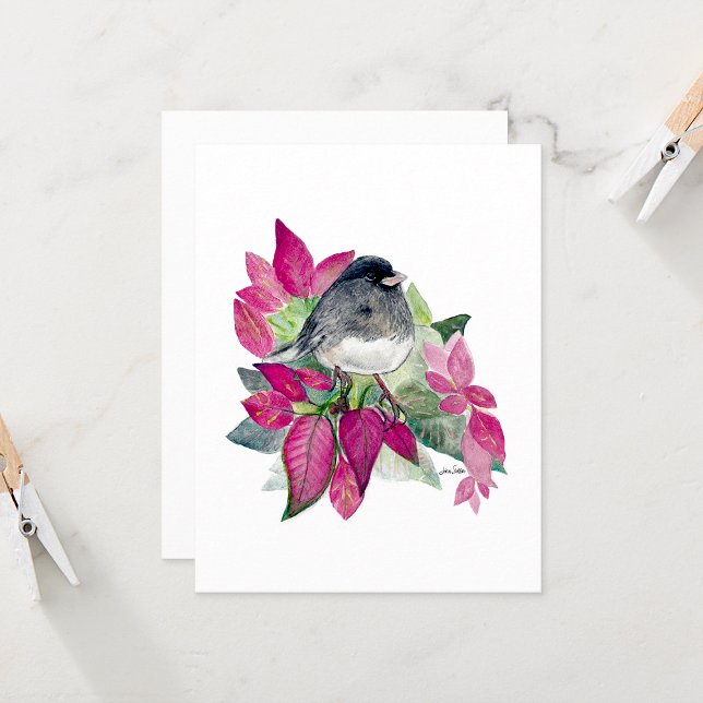 Bonita tarjeta de acuarela de Junco (Beautiful Darked Eyed Junco Watercolor Colored Pencil Blank Note Cards from Jenn Steffen Art)