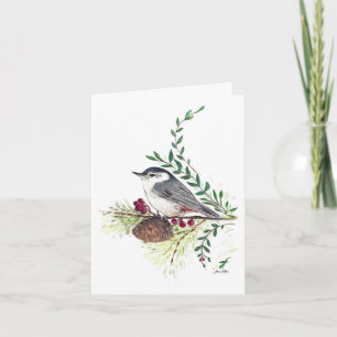 Bonita tarjeta de acuarela Nuthatch