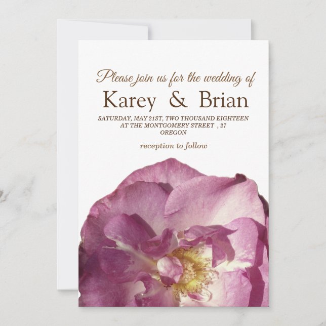 Bonita tarjeta de Boda fotográfico Rosa (Anverso)