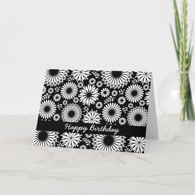 Bonita tarjeta de cumpleaños blanca y negra (Anverso)