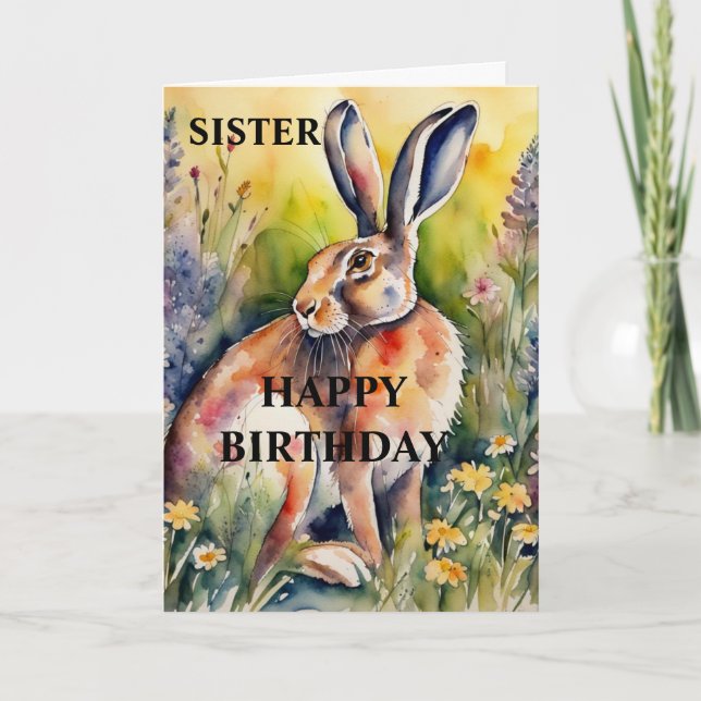 Bonita tarjeta de cumpleaños de liebre (editable) (Anverso)