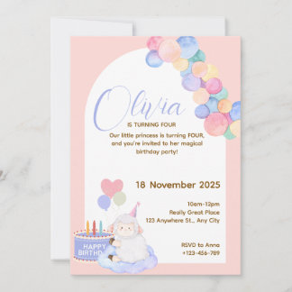 Bonita tarjeta de cumpleaños de princesa rosa para