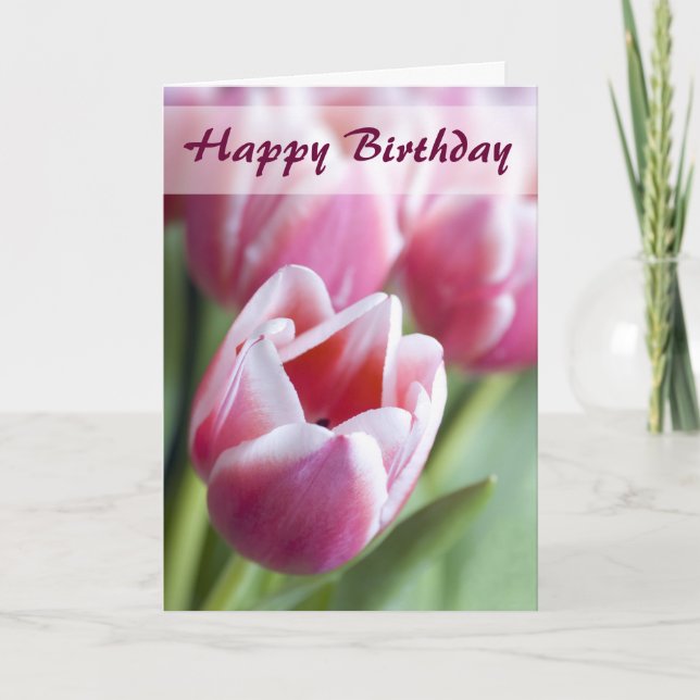 Bonita tarjeta de cumpleaños de tulipanes rosados (Anverso)