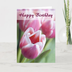 Bonita tarjeta de cumpleaños de tulipanes rosados
