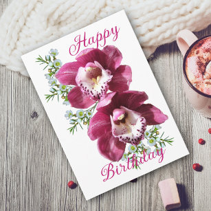 Bonita tarjeta de cumpleaños para las orquídeas de