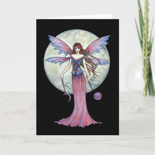 Bonita tarjeta de felicitación de hadas, luna llen
