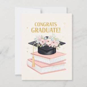Bonita tarjeta de graduación con cubierta floral