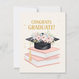 Bonita tarjeta de graduación con cubierta floral