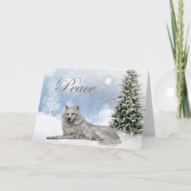 Bonita tarjeta de Navidades de lobo de paz (Anverso)