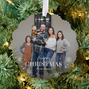 Bonita tarjeta de Navidades de ornamentos fotográf